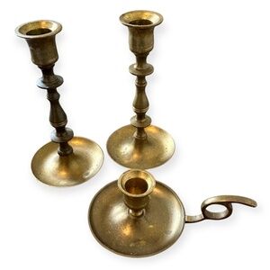 Vintage Brass Candle Holders THREE (3) Candlesticks Natural Patina Made in India